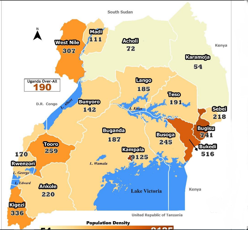 Real Uganda Map showing Buganda as one of the regions