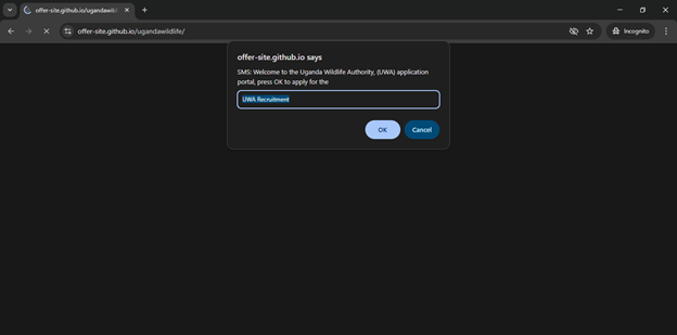 A screenshot of the landing page of the website up clicking on the link