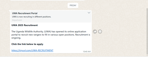 Screenshot of the circulating message on whatsApp