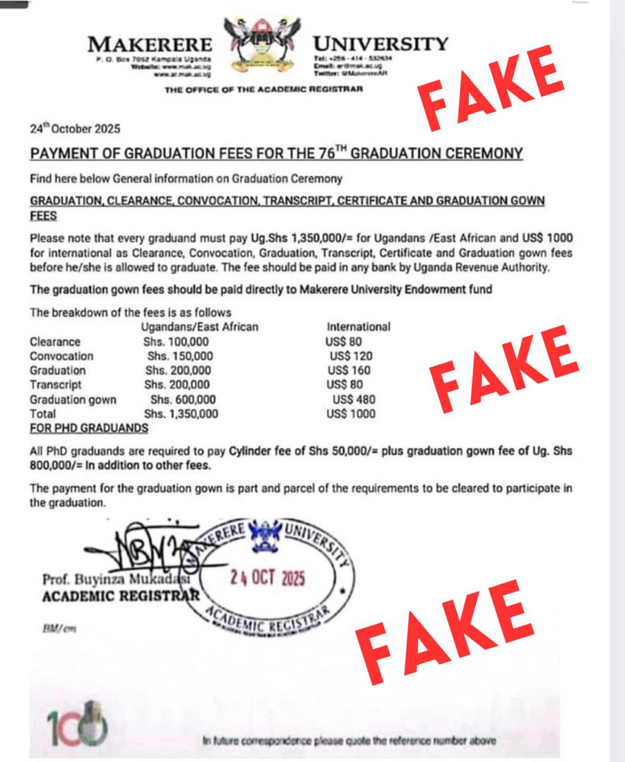 Fake Makerere University 76th Graduation Fees