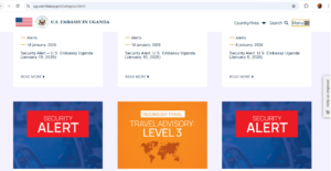 Screenshots of the alerts found under the Alerts for U.S. citizens on the website