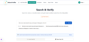 We also queried DebunkBot using the keywords: “bobi wine meets President Trump and netanyahu.”